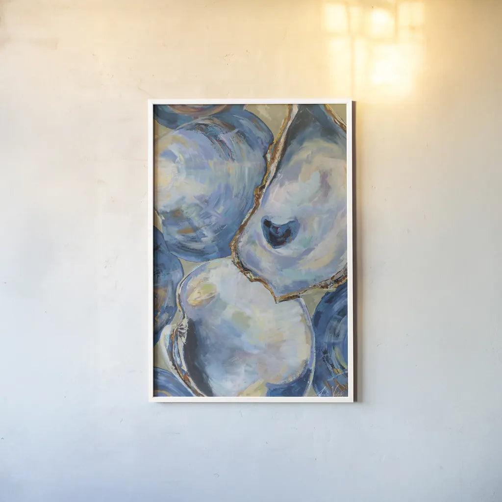 Matununk Shells Tan by Jeanette Vertentes. shown as a paper print in a white frame. Available as a archival giclee rolled canvas, fine art paper, or poster print. SKU 75974h.