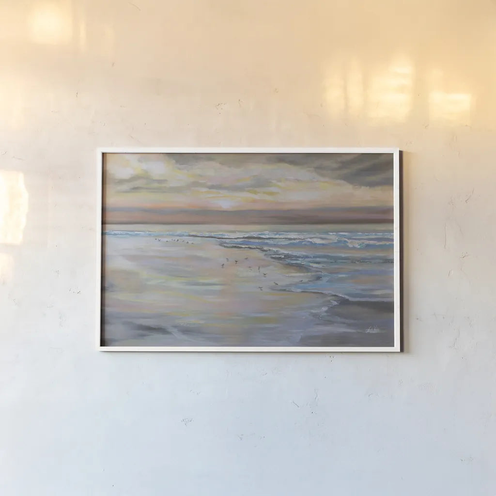 Morning Run by Jeanette Vertentes. shown as a paper print in a white frame. Available as a archival giclee rolled canvas, fine art paper, or poster print. SKU 95740i.