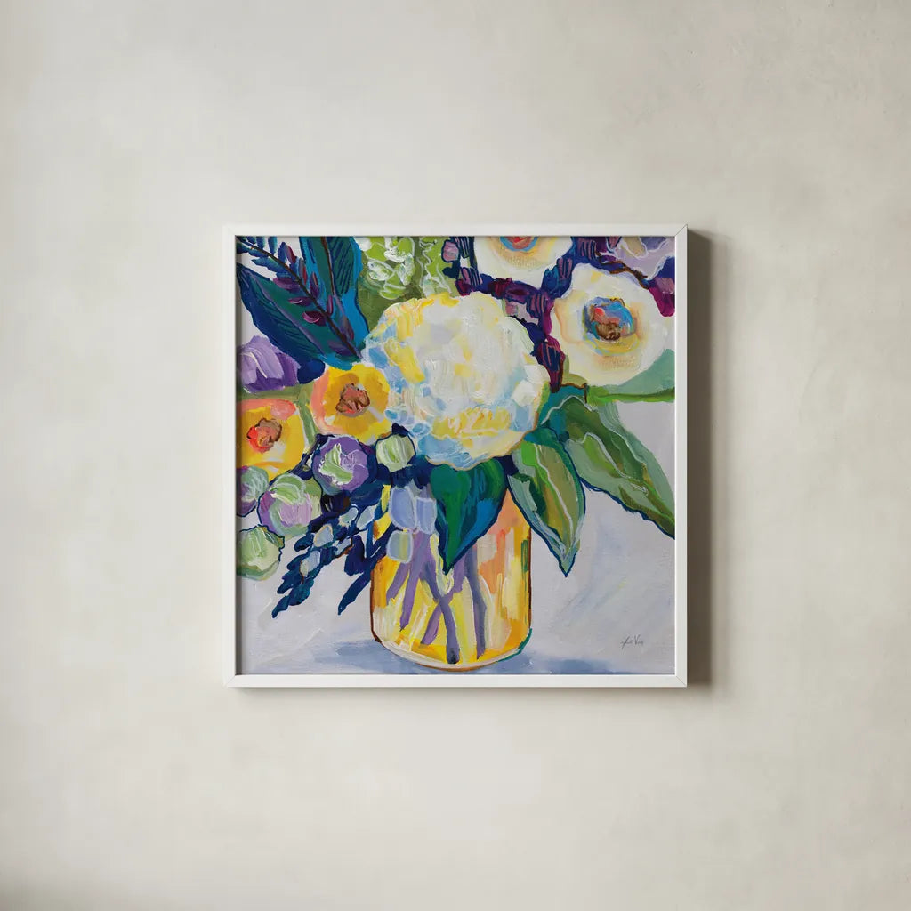My Flame by Jeanette Vertentes. Shown in a crisp white glass frame for a clean and minimalist style. Available as an archival giclee rolled canvas, fine art paper, or poster print. SKU 95750a.