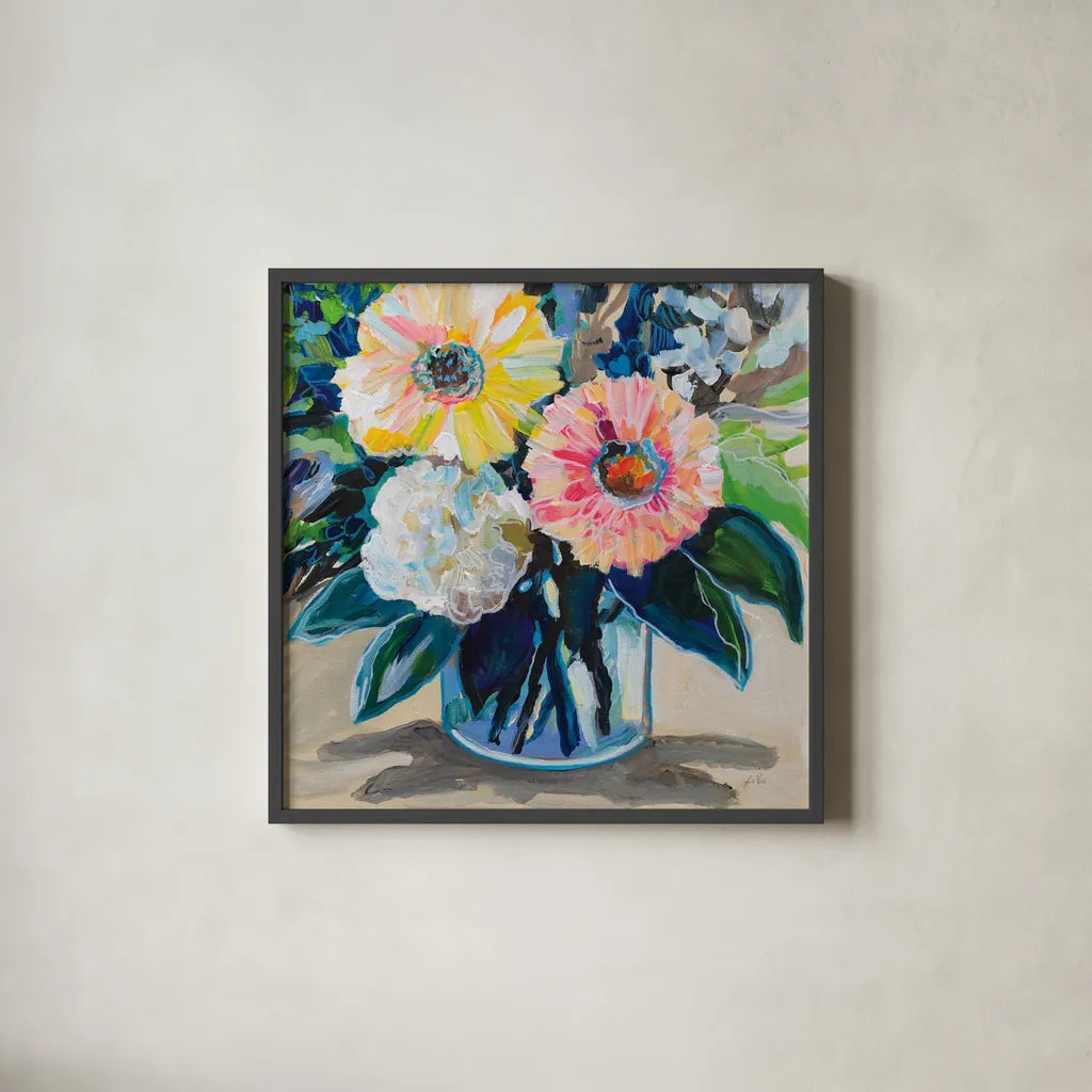 My Treasure by Jeanette Vertentes. Shown in a sleek black glass frame for a contemporary gallery look. Available as an archival giclee rolled canvas, fine art paper, or poster print. SKU 96280a.