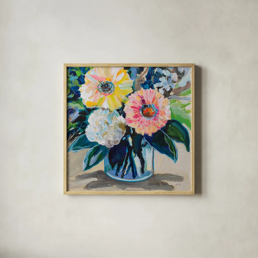 My Treasure by Jeanette Vertentes. Shown in a natural wood glass frame for a timeless modern aesthetic. Available as an archival giclee rolled canvas, fine art paper, or poster print. SKU 96280a.