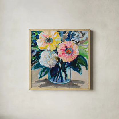 My Treasure by Jeanette Vertentes. Shown in a natural wood glass frame for a timeless modern aesthetic. Available as an archival giclee rolled canvas, fine art paper, or poster print. SKU 96280a.