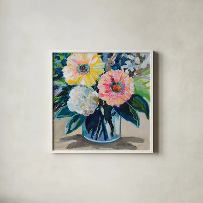 My Treasure by Jeanette Vertentes. Shown in a crisp white glass frame for a clean and minimalist style. Available as an archival giclee rolled canvas, fine art paper, or poster print. SKU 96280a.