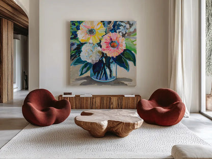 My Treasure by Jeanette Vertentes. Shown as extra-large giant wall art in a modern living room. Available as an archival giclee rolled canvas, fine art paper, or poster print. SKU 96280a.
