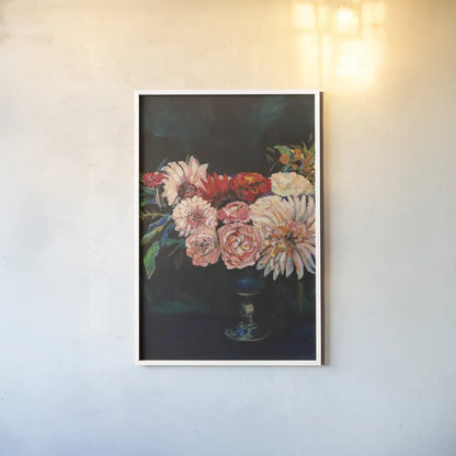 Newport Bouquet by Jeanette Vertentes. shown as a paper print in a white frame. Available as a archival giclee rolled canvas, fine art paper, or poster print. SKU 49353h.