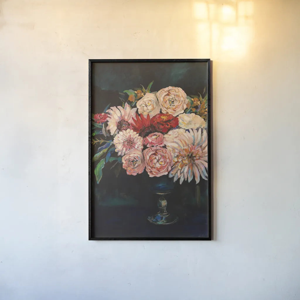 Newport Bouquet v2 by Jeanette Vertentes. shown as a paper print in a black flame. Available as a archival giclee rolled canvas, fine art paper, or poster print. SKU 51149h.