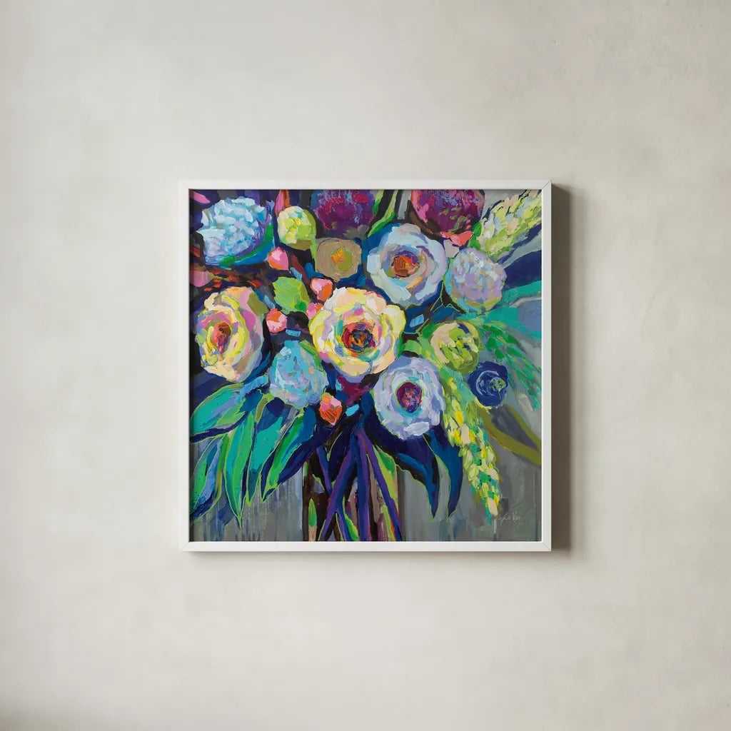 Nighttime by Jeanette Vertentes. Shown in a crisp white glass frame for a clean and minimalist style. Available as an archival giclee rolled canvas, fine art paper, or poster print. SKU 54408a.