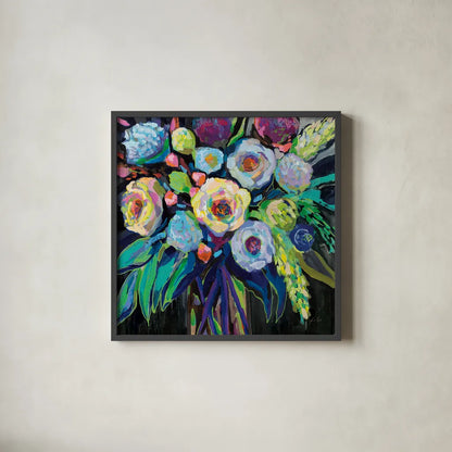 Nighttime Dark by Jeanette Vertentes. Shown in a sleek black glass frame for a contemporary gallery look. Available as an archival giclee rolled canvas, fine art paper, or poster print. SKU 72304a.