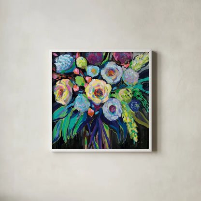 Nighttime Dark by Jeanette Vertentes. Shown in a crisp white glass frame for a clean and minimalist style. Available as an archival giclee rolled canvas, fine art paper, or poster print. SKU 72304a.