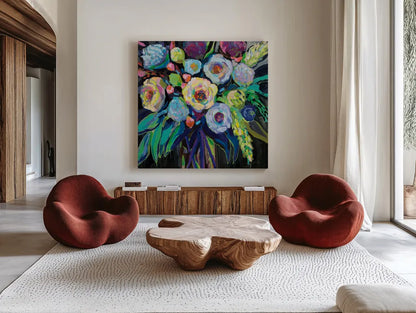 Nighttime Dark by Jeanette Vertentes. Shown as extra-large giant wall art in a modern living room. Available as an archival giclee rolled canvas, fine art paper, or poster print. SKU 72304a.