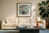 Nighttime Neutral by Jeanette Vertentes. Displayed in a glass frame with matte in a clean modern living room. Available as an archival giclee rolled canvas, fine art paper, or poster print. SKU 61600a.
