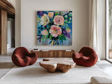 O Happy Day by Jeanette Vertentes. Shown as extra-large giant wall art in a modern living room. Available as an archival giclee rolled canvas, fine art paper, or poster print. SKU 93445a.