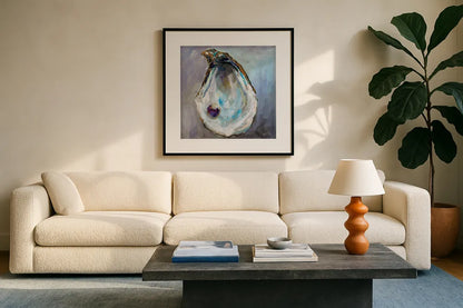 Open Heart by Jeanette Vertentes. Displayed in a glass frame with matte in a clean modern living room. Available as an archival giclee rolled canvas, fine art paper, or poster print. SKU 83415a.