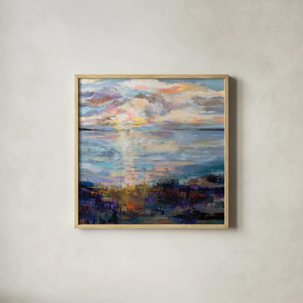 Pacify by Jeanette Vertentes. Shown in a natural wood glass frame for a timeless modern aesthetic. Available as an archival giclee rolled canvas, fine art paper, or poster print. SKU 82852a.
