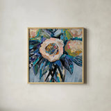 Peachy by Jeanette Vertentes. Shown in a natural wood glass frame for a timeless modern aesthetic. Available as an archival giclee rolled canvas, fine art paper, or poster print. SKU 91761a.