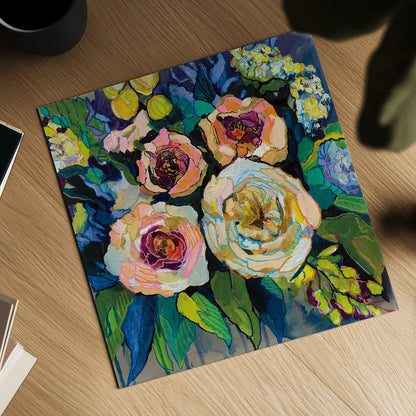 Peony Garden by Jeanette Vertentes. Shown as a detailed flat fine art print, highlighting archival giclee quality. Available as an archival giclee rolled canvas, fine art paper, or poster print. SKU 53170a.