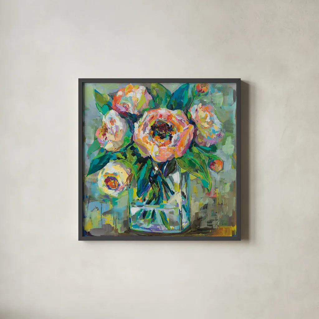 Pink by Jeanette Vertentes. Shown in a sleek black glass frame for a contemporary gallery look. Available as an archival giclee rolled canvas, fine art paper, or poster print. SKU 53471a.