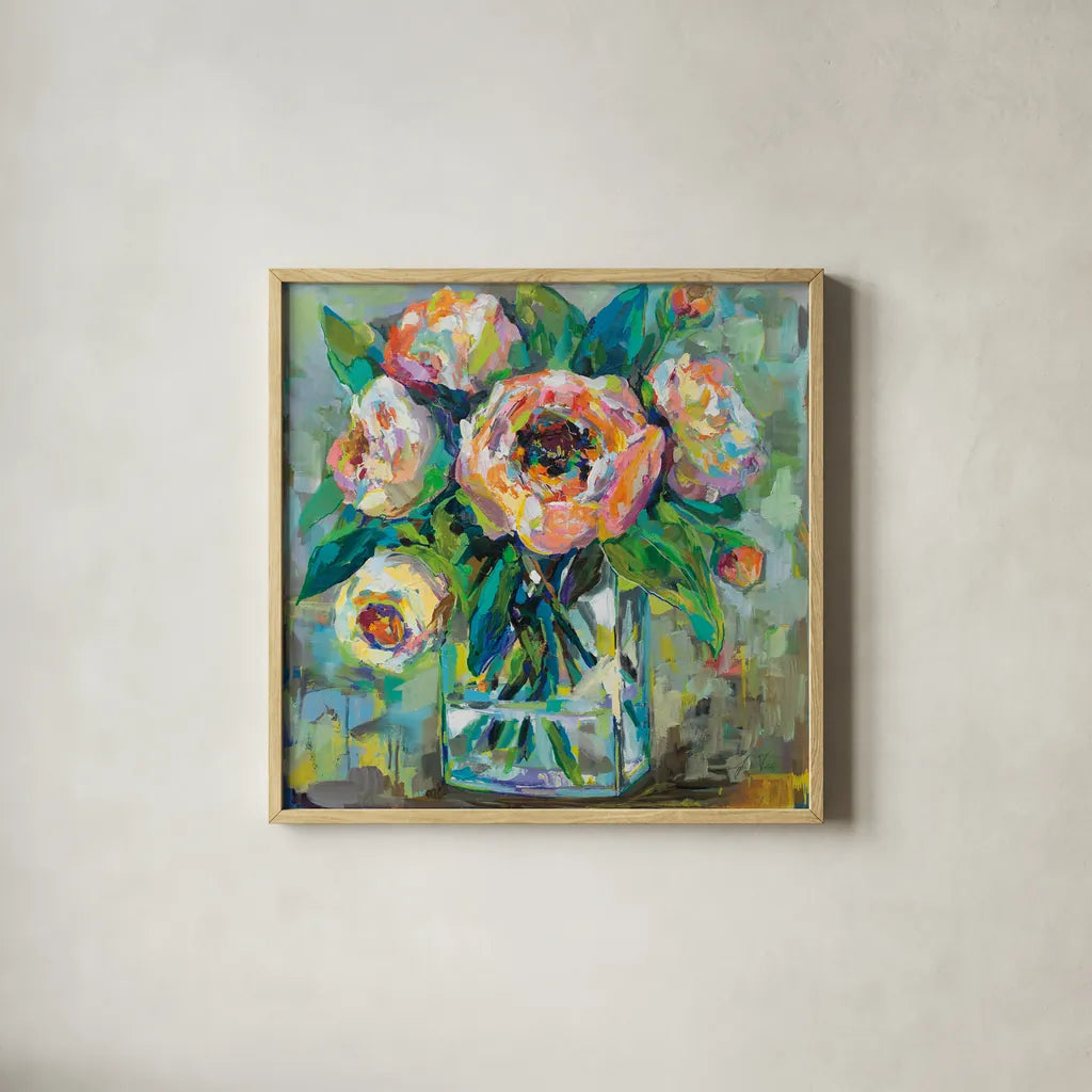 Pink by Jeanette Vertentes. Shown in a natural wood glass frame for a timeless modern aesthetic. Available as an archival giclee rolled canvas, fine art paper, or poster print. SKU 53471a.