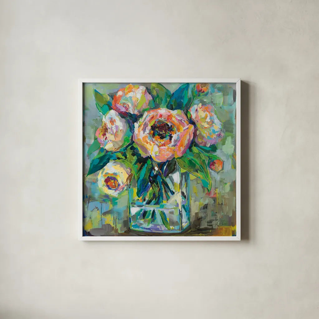 Pink by Jeanette Vertentes. Shown in a crisp white glass frame for a clean and minimalist style. Available as an archival giclee rolled canvas, fine art paper, or poster print. SKU 53471a.