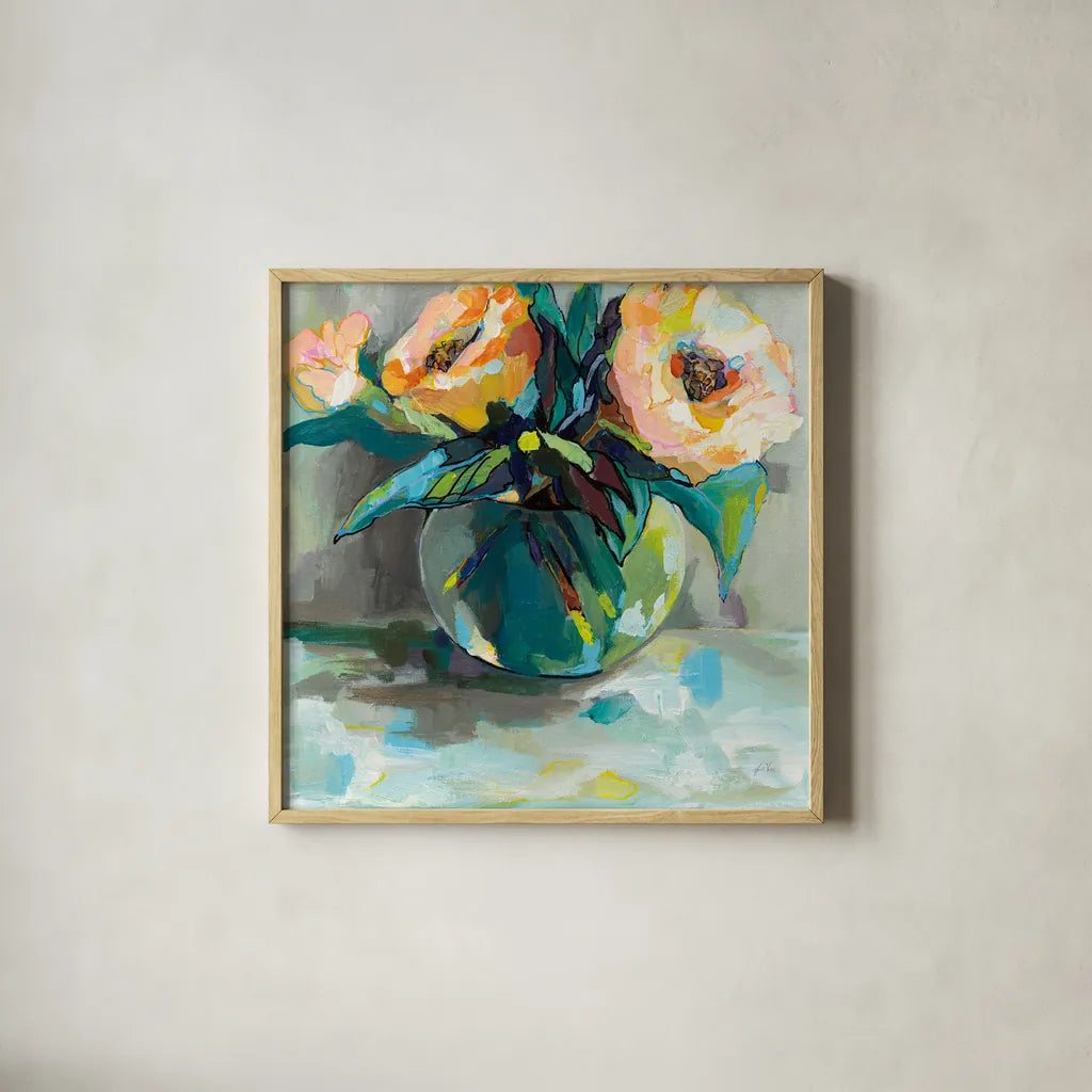 Pink Ladies by Jeanette Vertentes. Shown in a natural wood glass frame for a timeless modern aesthetic. Available as an archival giclee rolled canvas, fine art paper, or poster print. SKU 53181a.