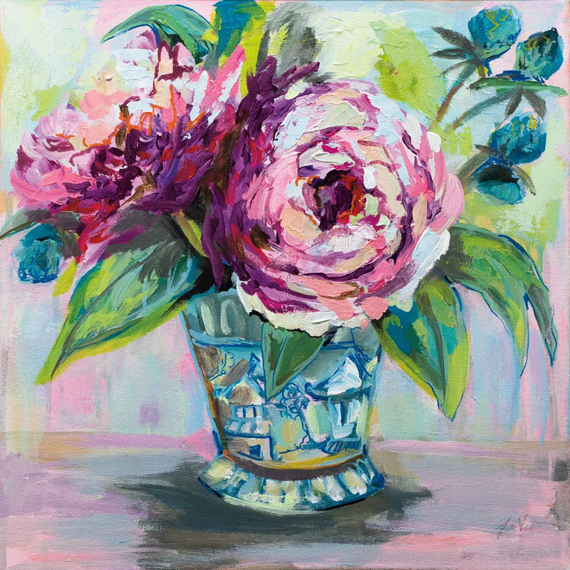 Pink Peonies I by Jeanette Vertentes. SKU 60524a. Archival Giclee Fine art print for wall decor.