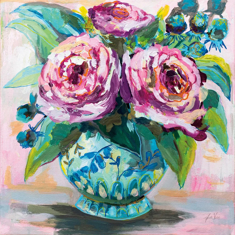 Pink Peonies II by Jeanette Vertentes. SKU 60525a. Archival Giclee Fine art print for wall decor.
