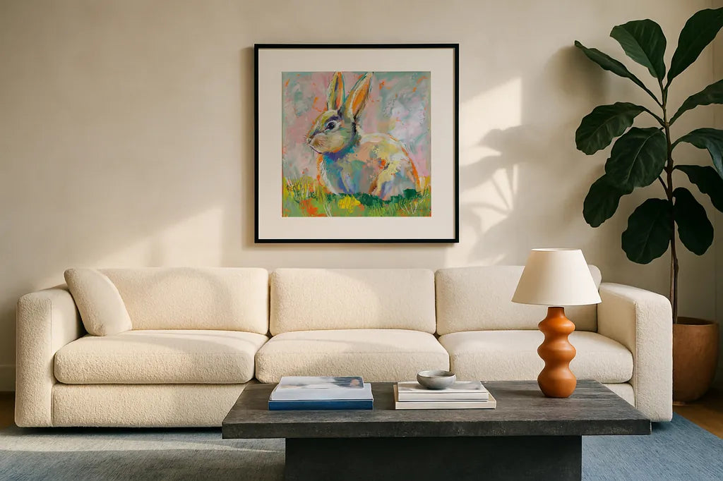 Piper by Jeanette Vertentes. Displayed in a glass frame with matte in a clean modern living room. Available as an archival giclee rolled canvas, fine art paper, or poster print. SKU 71464a.