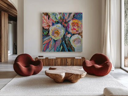 Positively by Jeanette Vertentes. Shown as extra-large giant wall art in a modern living room. Available as an archival giclee rolled canvas, fine art paper, or poster print. SKU 100164a.