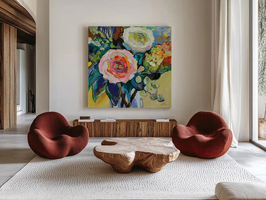 Pragmatic by Jeanette Vertentes. Shown as extra-large giant wall art in a modern living room. Available as an archival giclee rolled canvas, fine art paper, or poster print. SKU 87092a.