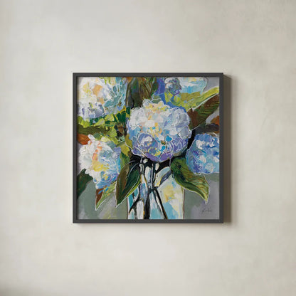 Puffs by Jeanette Vertentes. Shown in a sleek black glass frame for a contemporary gallery look. Available as an archival giclee rolled canvas, fine art paper, or poster print. SKU 83801a.