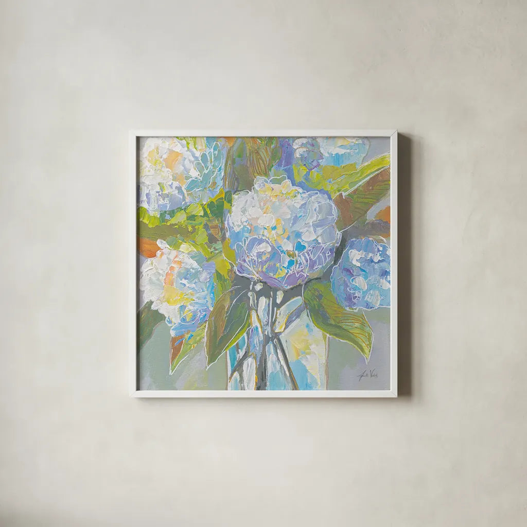 Puffs Light by Jeanette Vertentes. Shown in a crisp white glass frame for a clean and minimalist style. Available as an archival giclee rolled canvas, fine art paper, or poster print. SKU 85438a.