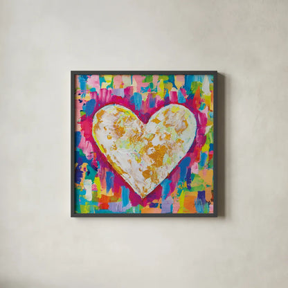 Pure Love Bright by Jeanette Vertentes. Shown in a sleek black glass frame for a contemporary gallery look. Available as an archival giclee rolled canvas, fine art paper, or poster print. SKU 85470a.