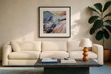 Push by Jeanette Vertentes. Displayed in a glass frame with matte in a clean modern living room. Available as an archival giclee rolled canvas, fine art paper, or poster print. SKU 89812a.