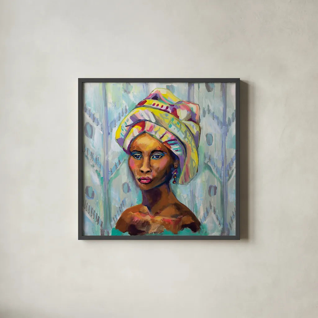 Queen by Jeanette Vertentes. Shown in a sleek black glass frame for a contemporary gallery look. Available as an archival giclee rolled canvas, fine art paper, or poster print. SKU 53242a.
