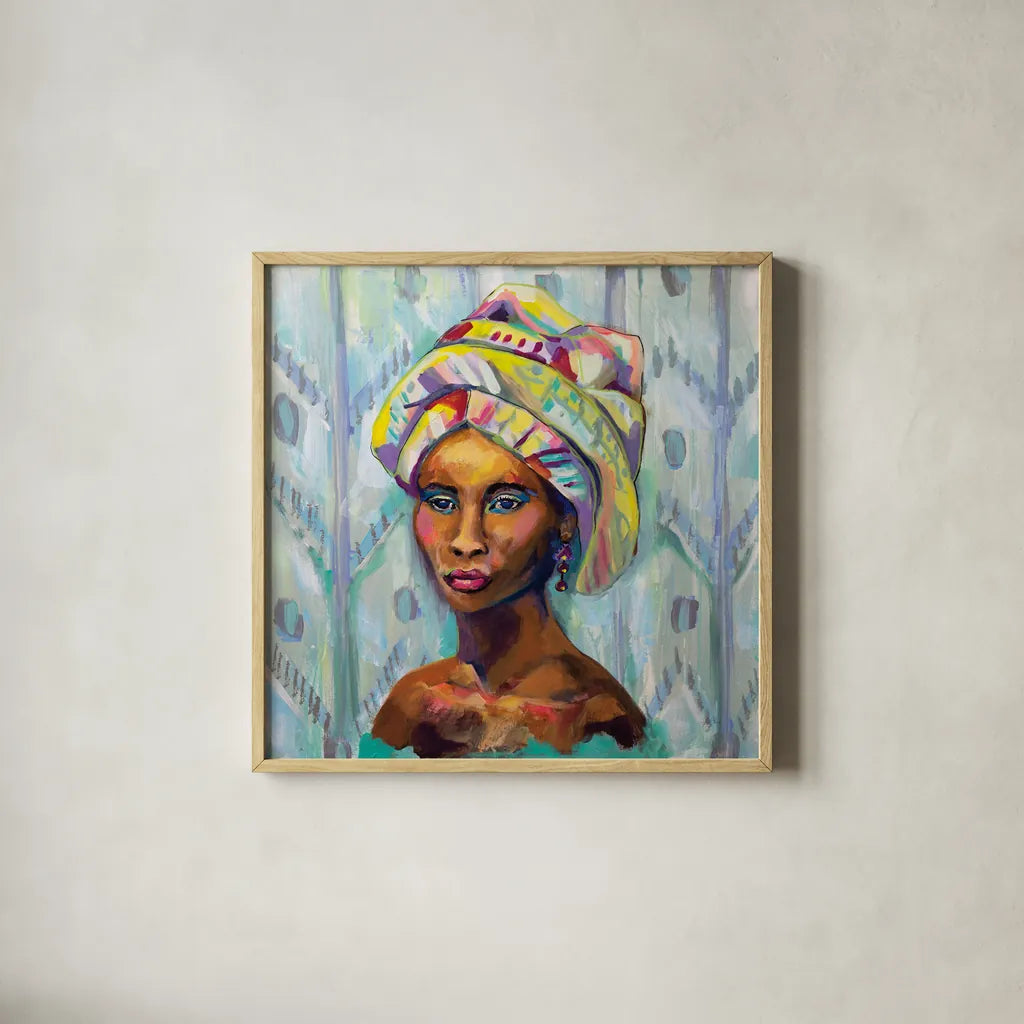 Queen by Jeanette Vertentes. Shown in a natural wood glass frame for a timeless modern aesthetic. Available as an archival giclee rolled canvas, fine art paper, or poster print. SKU 53242a.