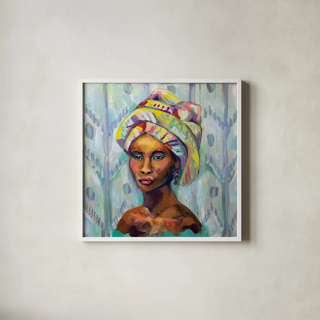 Queen by Jeanette Vertentes. Shown in a crisp white glass frame for a clean and minimalist style. Available as an archival giclee rolled canvas, fine art paper, or poster print. SKU 53242a.