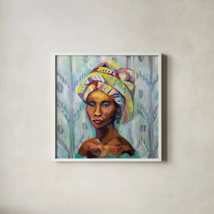 Queen by Jeanette Vertentes. Shown in a crisp white glass frame for a clean and minimalist style. Available as an archival giclee rolled canvas, fine art paper, or poster print. SKU 53242a.