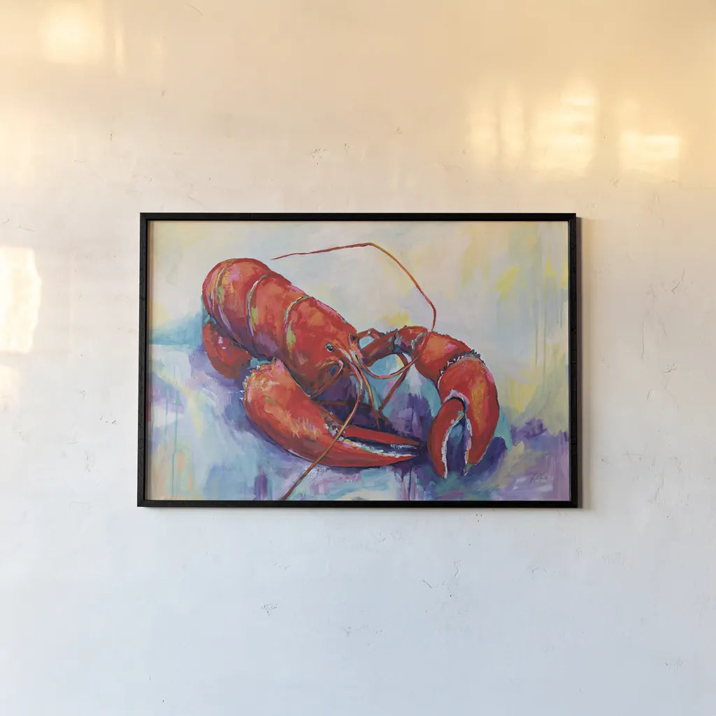 Red Lobster by Jeanette Vertentes. shown as a paper print in a black flame. Available as a archival giclee rolled canvas, fine art paper, or poster print. SKU 92259i.