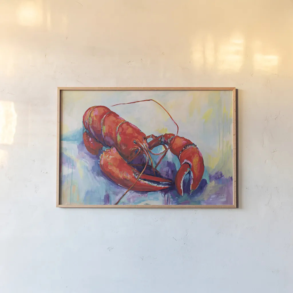 Red Lobster by Jeanette Vertentes. shown as a paper print in a natural frame. Available as a archival giclee rolled canvas, fine art paper, or poster print. SKU 92259i.