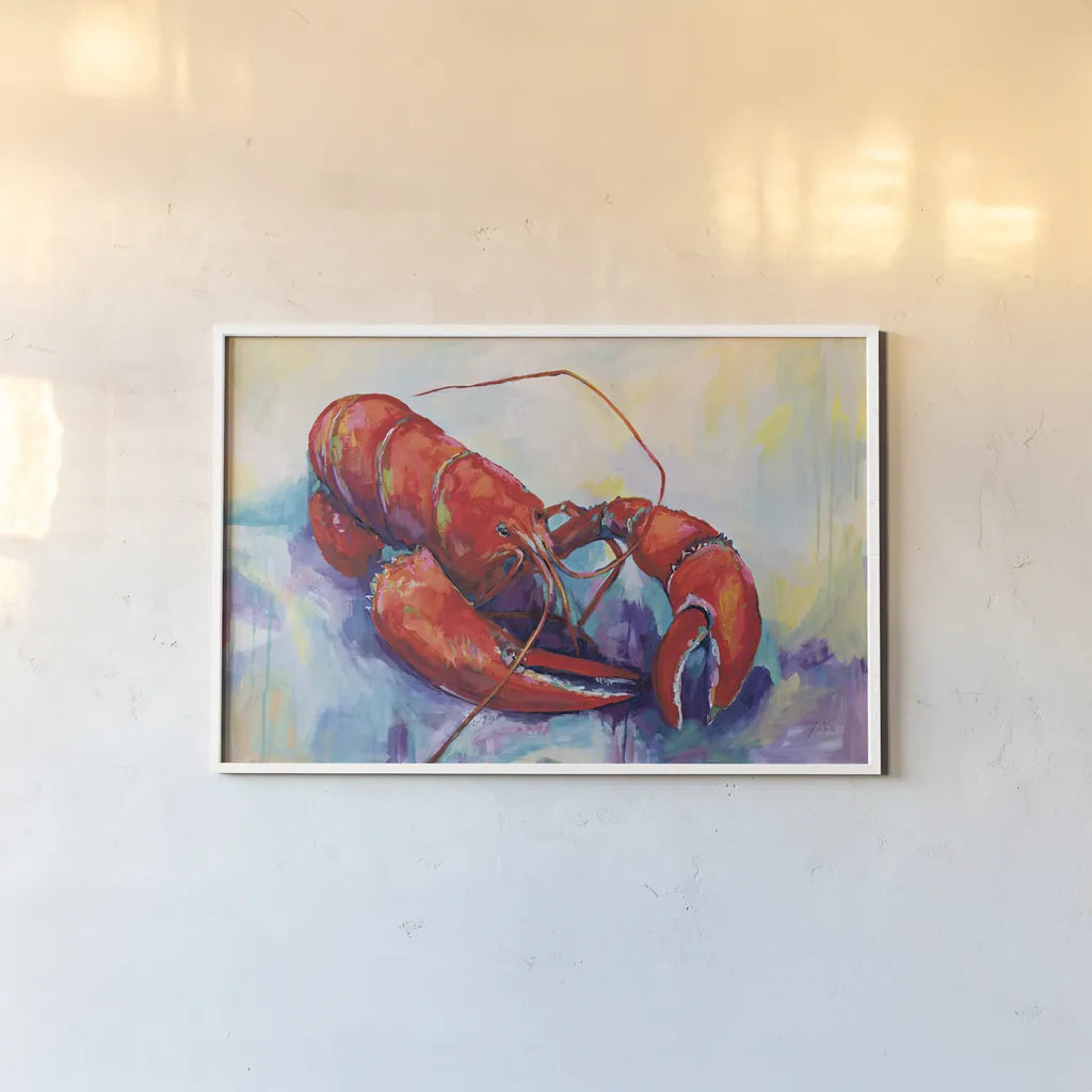 Red Lobster by Jeanette Vertentes. shown as a paper print in a white frame. Available as a archival giclee rolled canvas, fine art paper, or poster print. SKU 92259i.