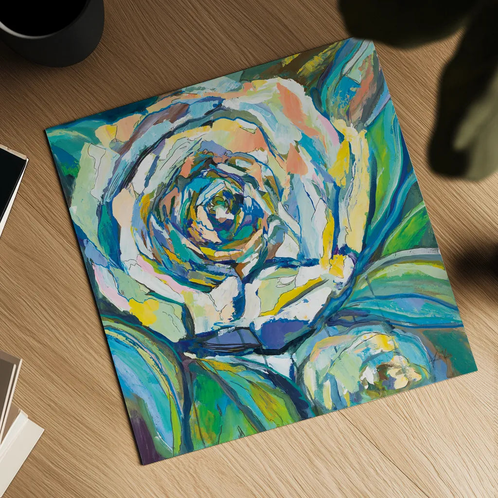 Rose by Jeanette Vertentes. Shown as a detailed flat fine art print, highlighting archival giclee quality. Available as an archival giclee rolled canvas, fine art paper, or poster print. SKU 67251a.