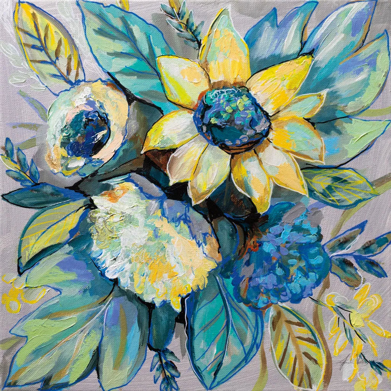 Sage and Sunflowers I by Jeanette Vertentes. SKU 53462a. Archival Giclee Fine art print for wall decor.