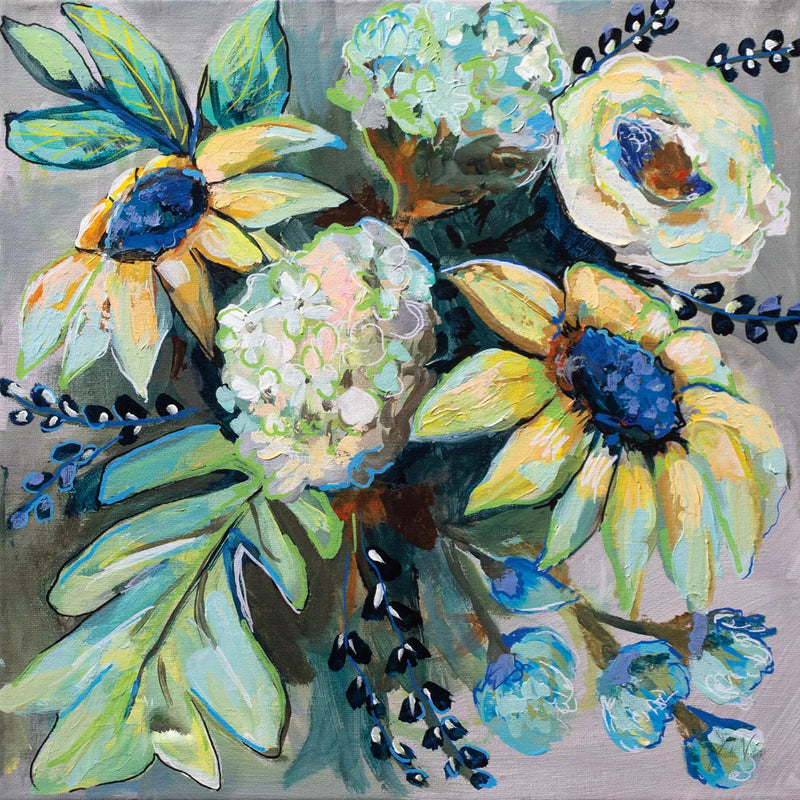 Sage and Sunflowers II by Jeanette Vertentes. SKU 53463a. Archival Giclee Fine art print for wall decor.