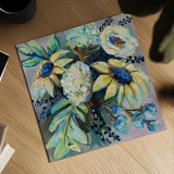 Sage and Sunflowers II by Jeanette Vertentes. Shown as a detailed flat fine art print, highlighting archival giclee quality. Available as an archival giclee rolled canvas, fine art paper, or poster print. SKU 53463a.