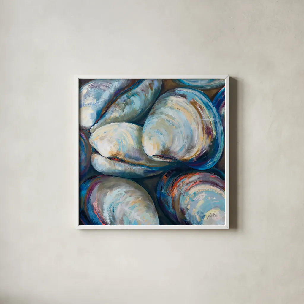 Salty I by Jeanette Vertentes. Shown in a crisp white glass frame for a clean and minimalist style. Available as an archival giclee rolled canvas, fine art paper, or poster print. SKU 70561a.