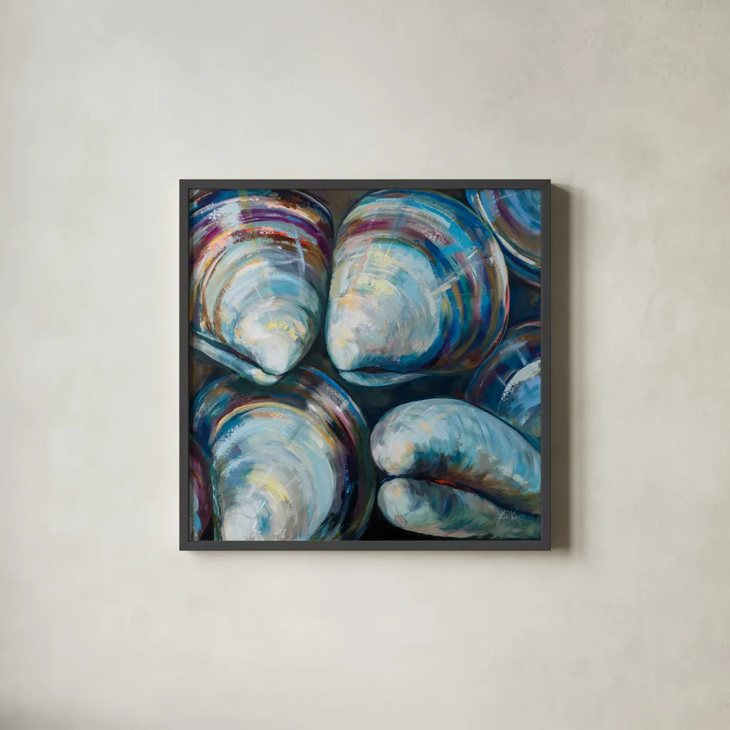 Salty II by Jeanette Vertentes. Shown in a sleek black glass frame for a contemporary gallery look. Available as an archival giclee rolled canvas, fine art paper, or poster print. SKU 70562a.