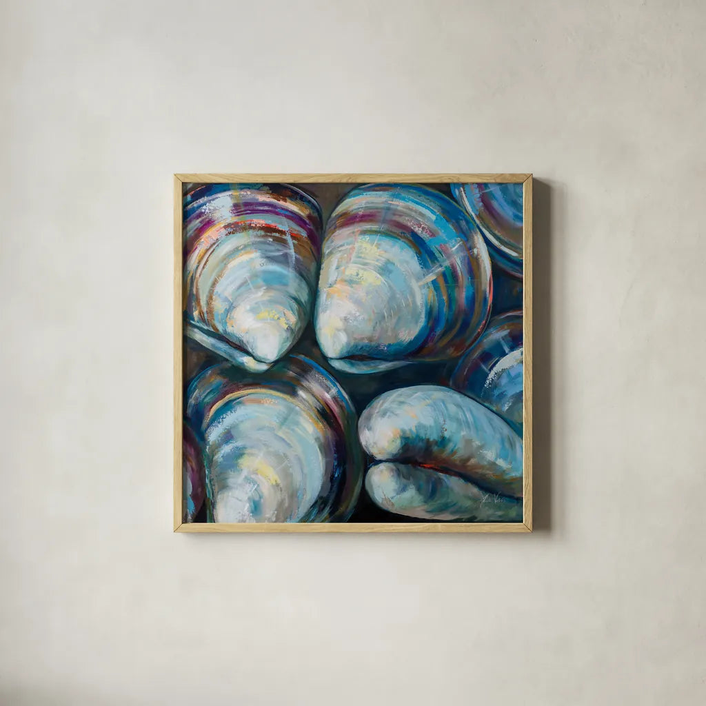 Salty II by Jeanette Vertentes. Shown in a natural wood glass frame for a timeless modern aesthetic. Available as an archival giclee rolled canvas, fine art paper, or poster print. SKU 70562a.