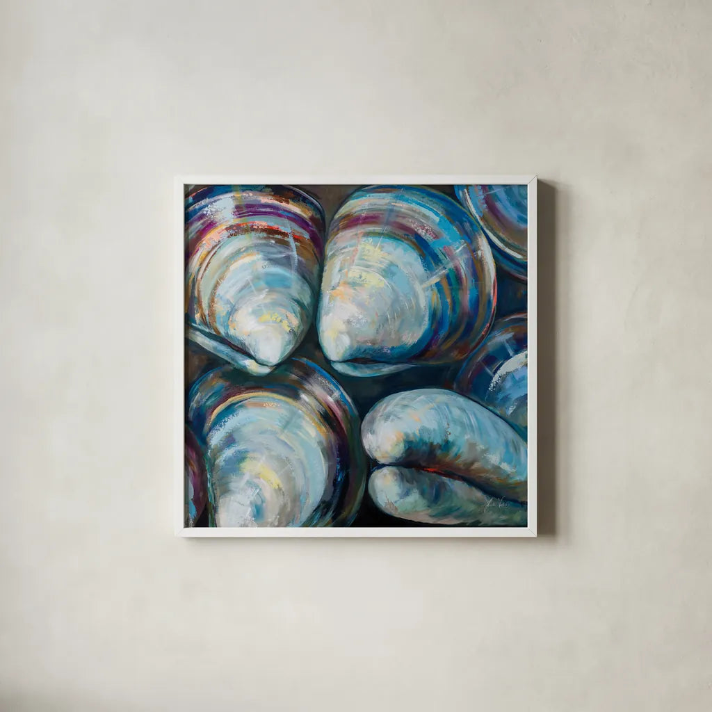 Salty II by Jeanette Vertentes. Shown in a crisp white glass frame for a clean and minimalist style. Available as an archival giclee rolled canvas, fine art paper, or poster print. SKU 70562a.