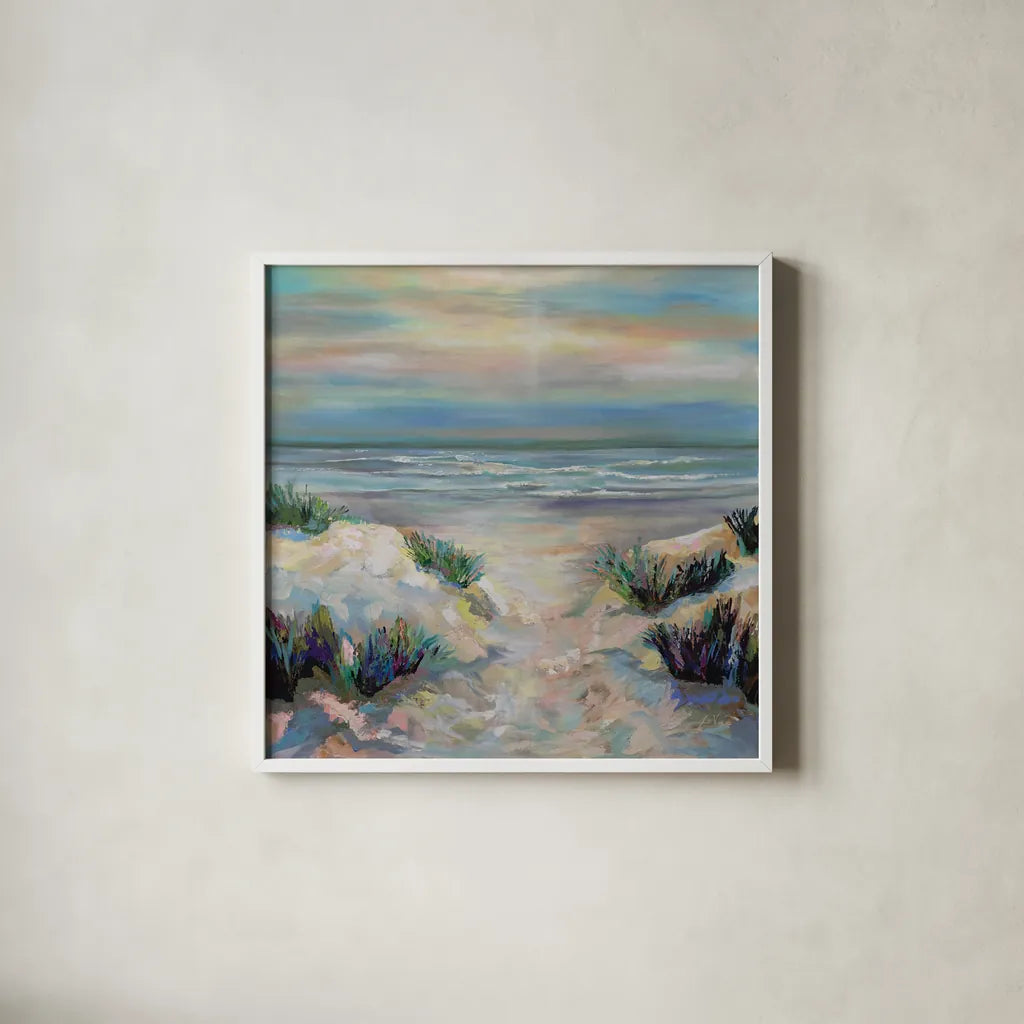 Sanctifying by Jeanette Vertentes. Shown in a crisp white glass frame for a clean and minimalist style. Available as an archival giclee rolled canvas, fine art paper, or poster print. SKU 95741a.