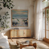 Sanctifying by Jeanette Vertentes. Shown in a natural wood frame in a cozy modern living room. Available as an archival giclee rolled canvas, fine art paper, or poster print. SKU 95741a.